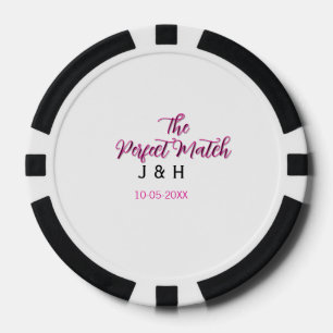 The perfect match pink black name date wedding cou poker chips
