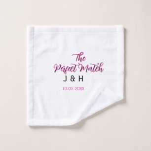 The perfect match pink black name date wedding cou wash cloth