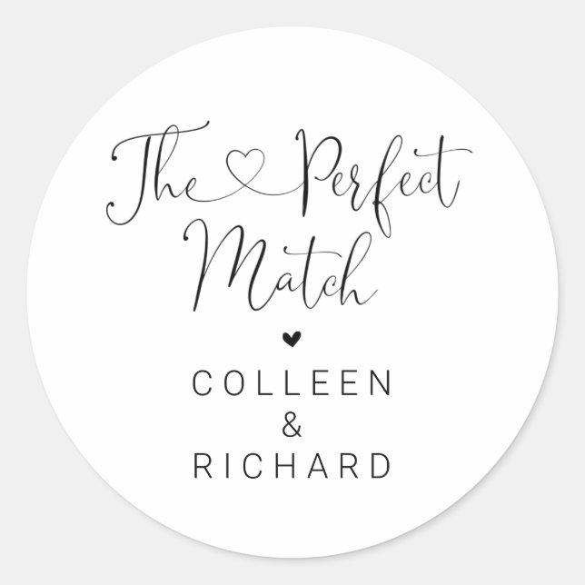 The Perfect Match Sticker for Wedding Favour (Front)