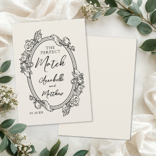 The Perfect Match Vintage Drawn Wedding Favour Invitation
