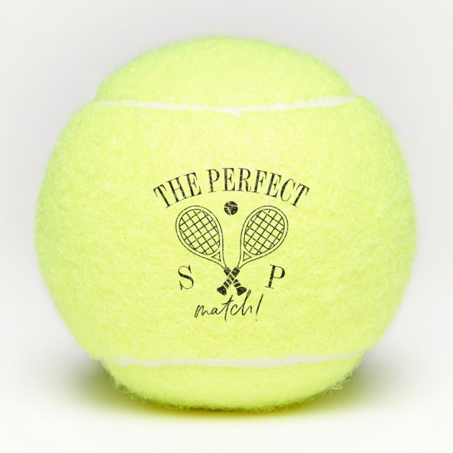 The Perfect Match Wedding Couple Logo Custom Name Tennis Balls (Front)