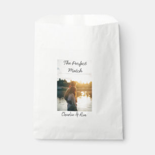 The perfect match wedding couple photo modern add  favour bag