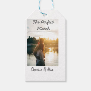 The perfect match wedding couple photo modern add  gift tags