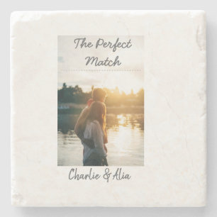 The perfect match wedding couple photo modern add  stone coaster