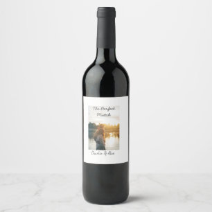 The perfect match wedding couple photo modern add  wine label