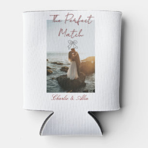 The perfect match wedding couple photo retro mauve can cooler