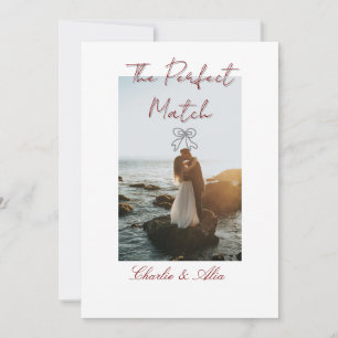 The perfect match wedding couple photo retro mauve invitation