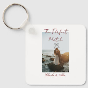 The perfect match wedding couple photo retro mauve keychain