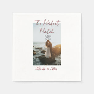 The perfect match wedding couple photo retro mauve napkin
