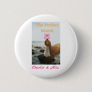 The perfect match wedding couple photo retro pink  2 inch round button
