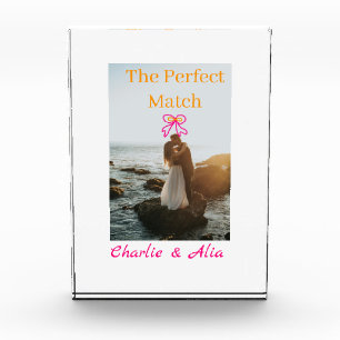 The perfect match wedding couple photo retro pink block
