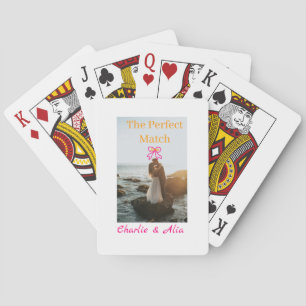 The perfect match wedding couple photo retro pink  playing cards