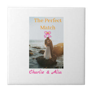 The perfect match wedding couple photo retro pink  tile