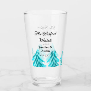 The perfect match winter blue pine tree wedding na glass