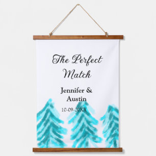 The perfect match winter blue pine tree wedding na hanging tapestry