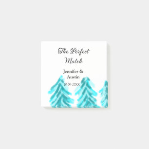 The perfect match winter blue pine tree wedding na post-it notes