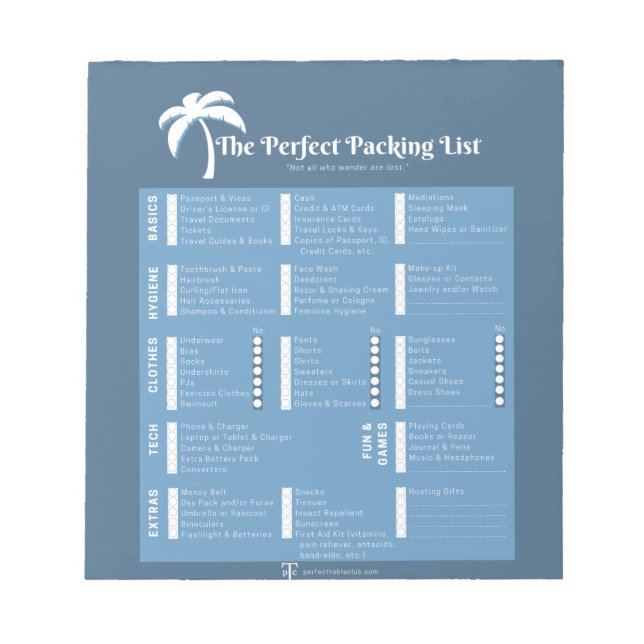 The Perfect Packing List Notepad (Front)