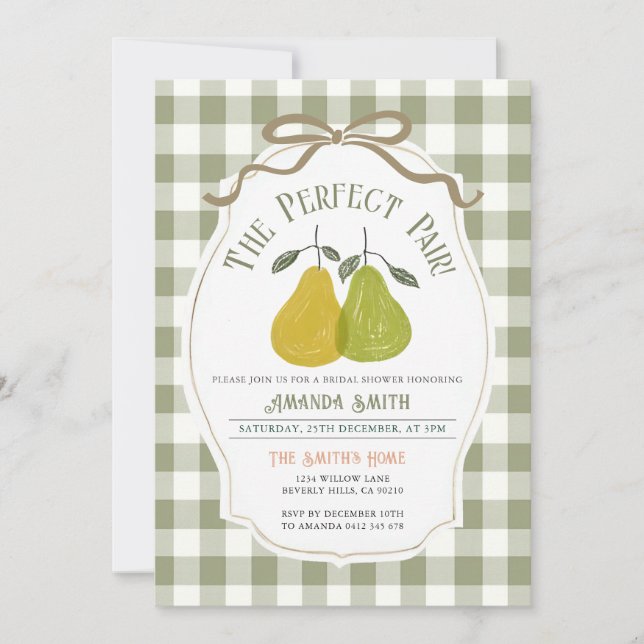 The perfect pair invitation Pear bridal shower (Front)