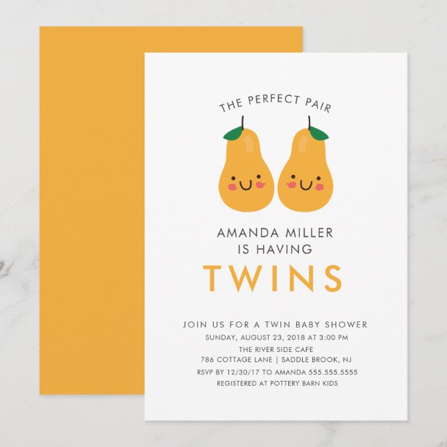 The Perfect Pair Twins Baby Shower Invitation (Front/Back)