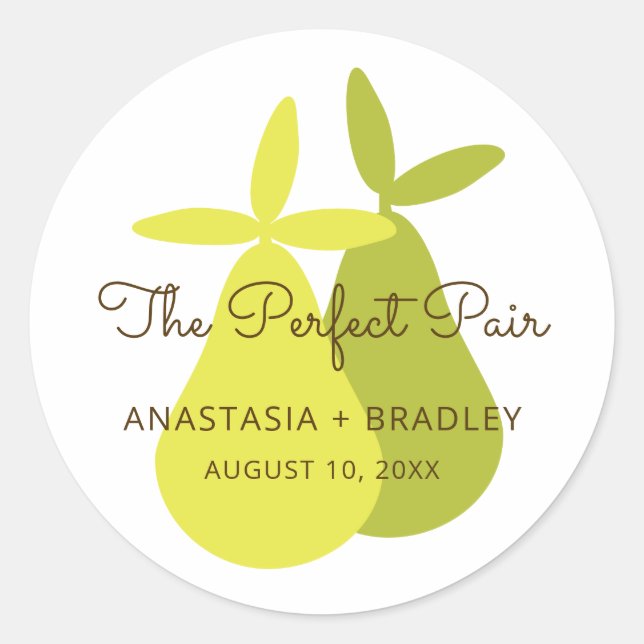 The Perfect Pair Yellow Green Pears Wedding Classic Round Sticker (Front)