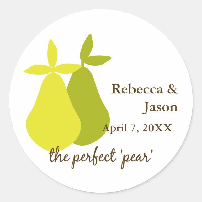 The Perfect Pear Pair Wedding Yellow Green Classic Round Sticker (Front)
