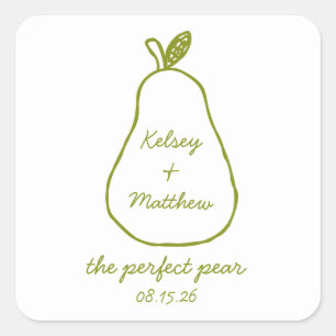 "The Perfect Pear" Whimsical Chic Wedding Shower  Square Sticker