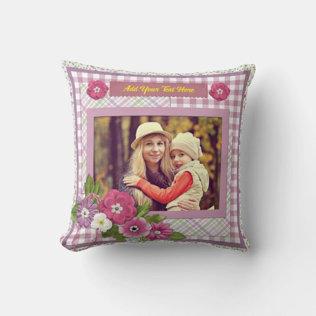 The Personalized Picture Frame with Custom Text Throw Pillow (Front)