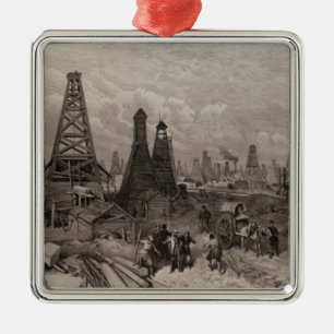 The Petroleum Oil Wells at Baku on the Caspian Metal Ornament