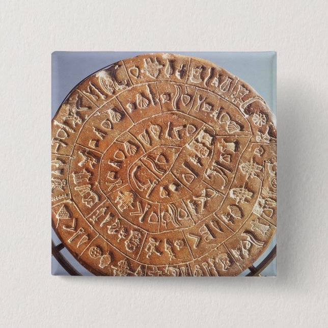 The Phaistos Disc, with unknown significance 2 Inch Square Button (Front)