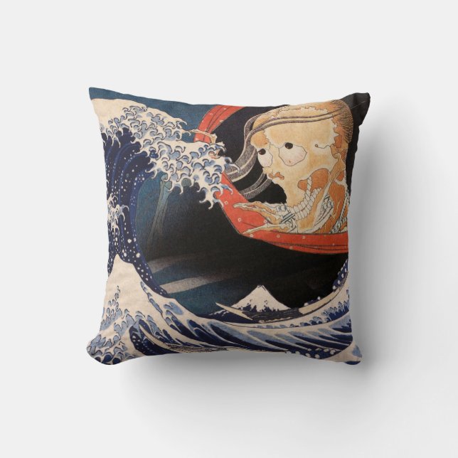 The Phantom at The Great Wave Throw Pillow (Front)