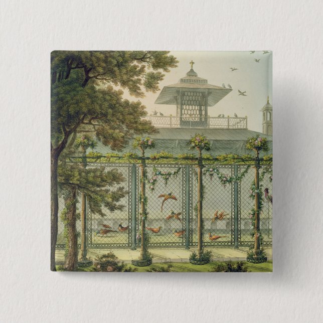 The Pheasantry, engraved by Joseph Constantine Sta 2 Inch Square Button (Front)