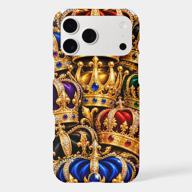 The phone case features a pattern of crowns. (Back)