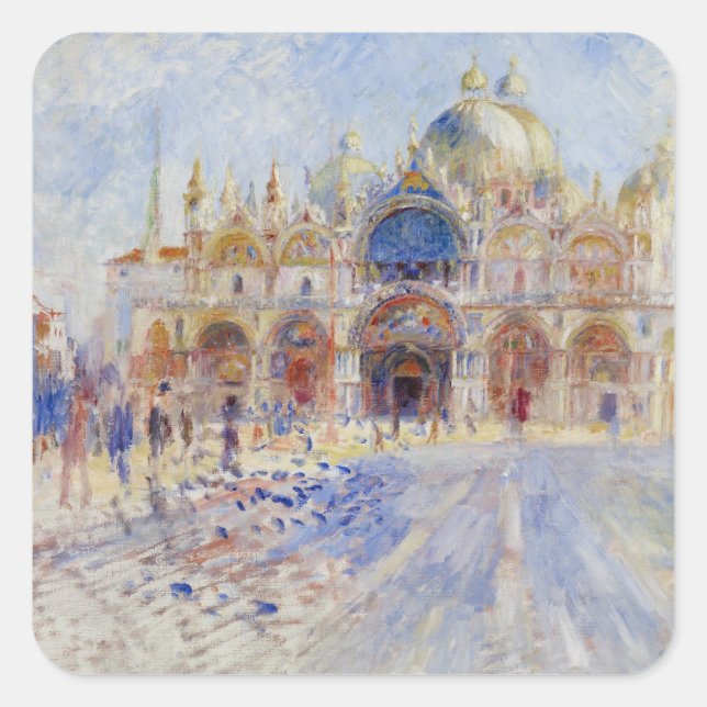 The Piazza San Marco, Venice, 1881 (oil on canvas) Square Sticker (Front)
