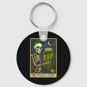 The Pickle Lover Tarot Card Vintage Skeleton Tarot Keychain