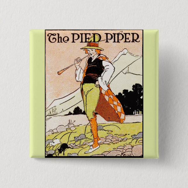 The Pied Piper Children's Nursery 2 Inch Square Button (Front)
