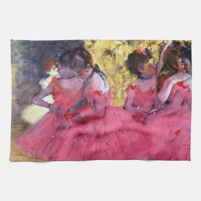 The Pink Dancers, Before the Ballet by Edgar Degas Kitchen Towel (Horizontal)