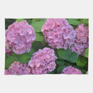 The pink Hortensia hydrangea bush  Kitchen Towel