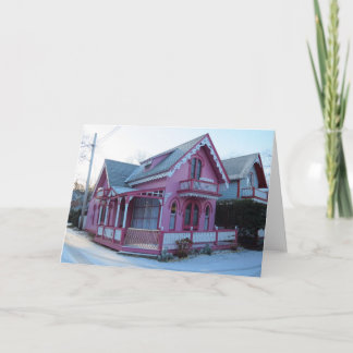 The Pink House in Snow - Martha's Vineyard Card