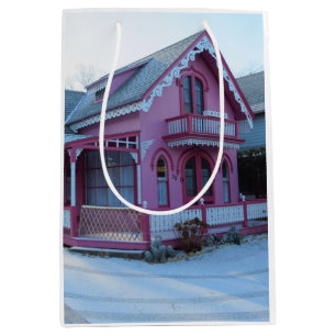 The Pink House in Snow - Martha's Vineyard Medium Gift Bag