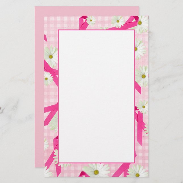 The Pink Ribbon and Daisies Stationery (Front/Back)