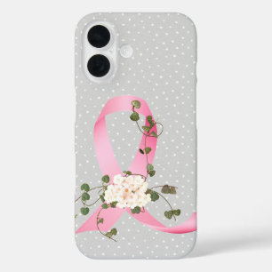 The Pink Ribbon with ivy On Pin Dots iPhone 16 Case