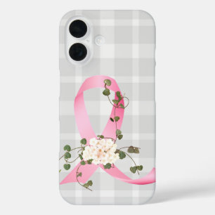 The Pink Ribbon with ivy On Plaid iPhone 16 Case