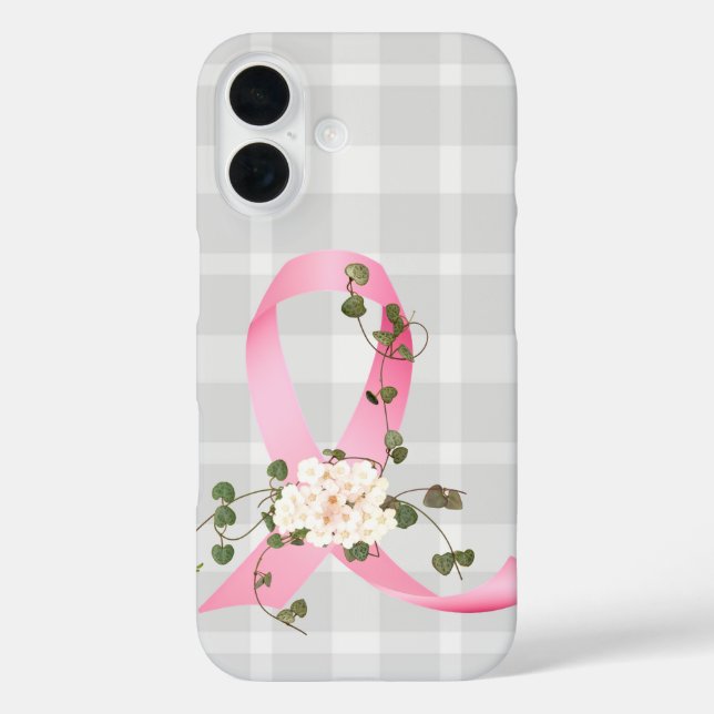 The Pink Ribbon with ivy On Plaid Case-Mate iPhone Case (Back)