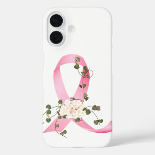 The Pink Ribbon with ivy On White iPhone 16 Case
