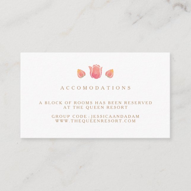The Pink Tulip Wedding Hotel Accommodation Cards (Front)