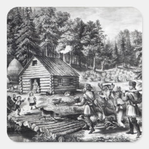 The Pioneer's Home on the Western Frontier Square Sticker