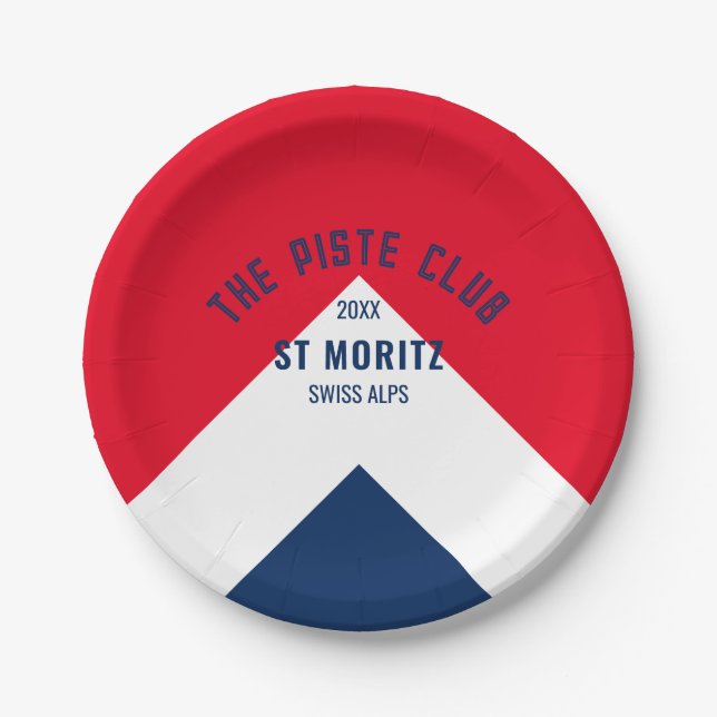The Piste Club Navy Red Custom Winter Ski Party Paper Plate (Front)