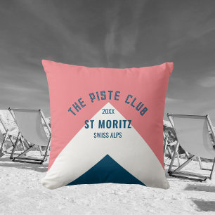 The Piste Club Pink Blue Custom Winter Ski Throw Pillow