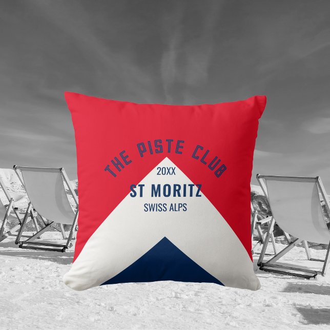 The Piste Club Red Navy Custom Winter Ski Throw Pillow (Creator Uploaded)