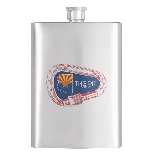 The Pit Flagstaff Arizona Climbing Carabiner Hip Flask (Front)